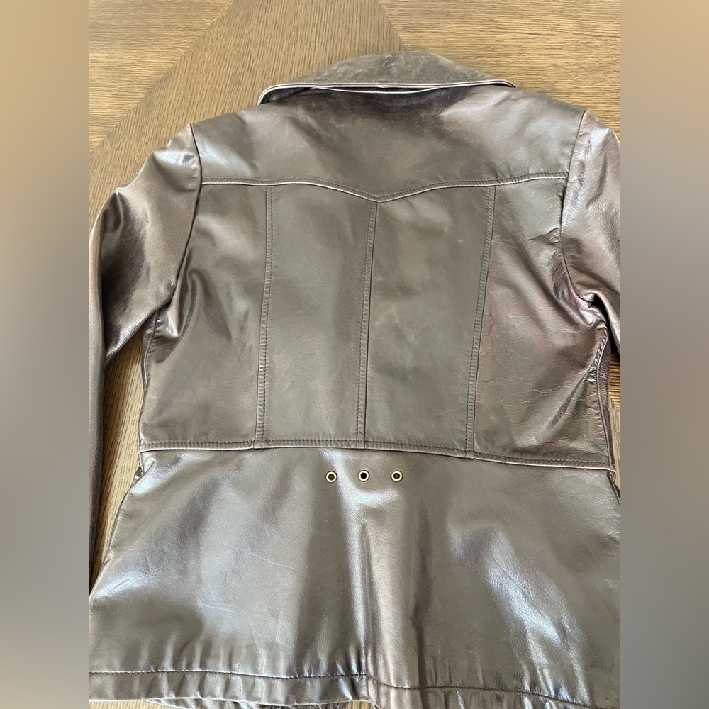 Laundry by Shelli Segal, Brown Leather Jacket with Detachable Fur Collar - Picture 12 of 14